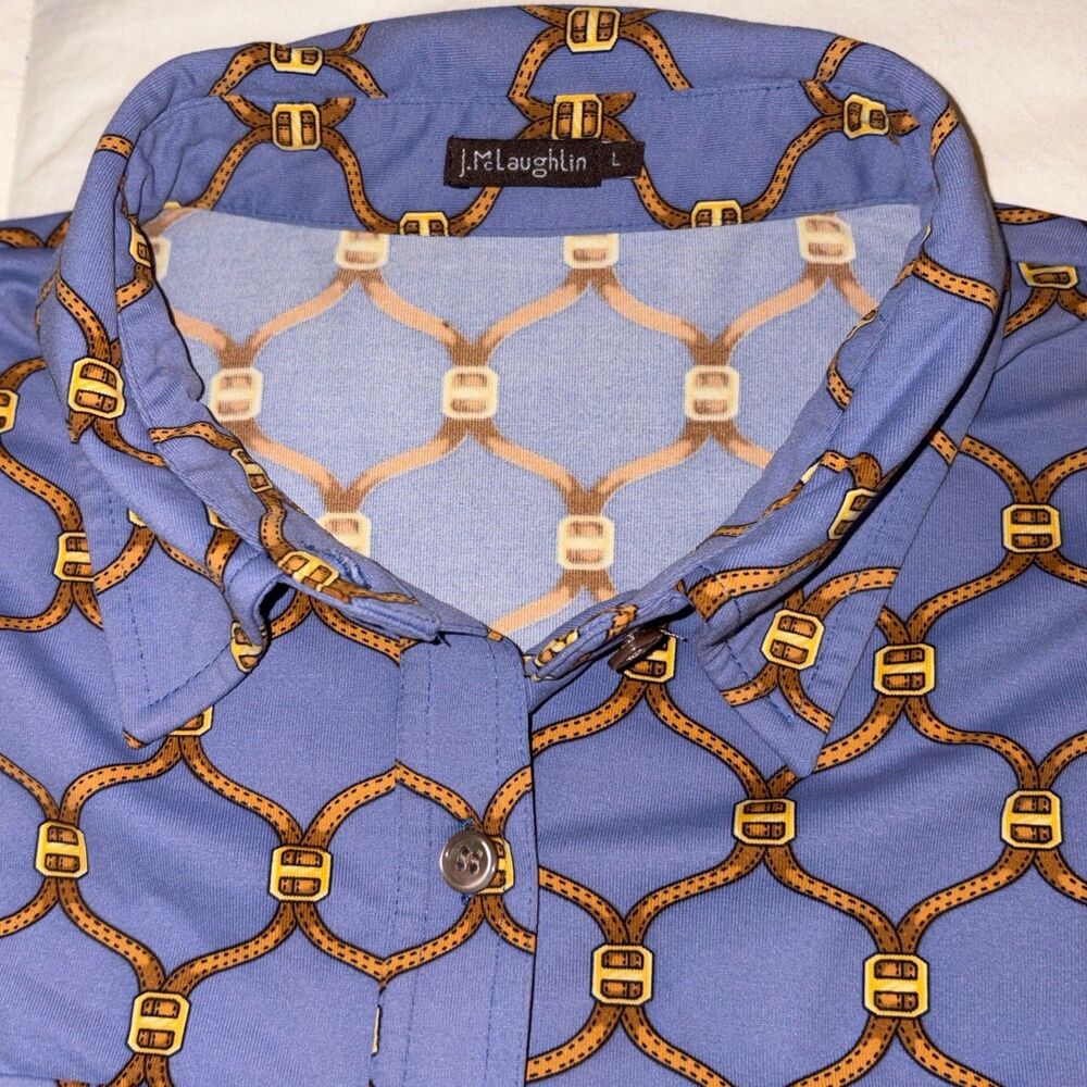 J McLaughlin Size Large Equestrian Chain Print Top Catalina Cloth Purple
